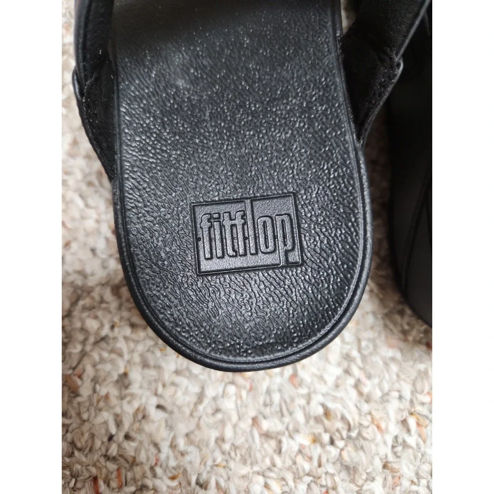 FitFlop Lulu Chunky Snaffle Leather Toe-Post Sandal Black US 10 New No‎ Box